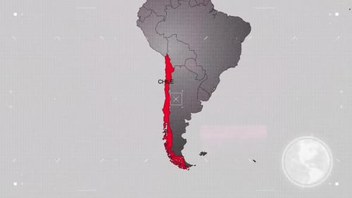 Digital World Map Zoom to Chile Highlight