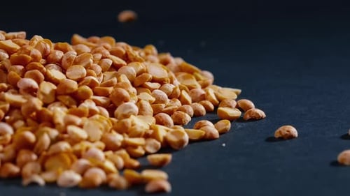 Close Up Yellow Peas Closeup Lies on Black and Blue Background Ukrainian Culture Light Protein Food