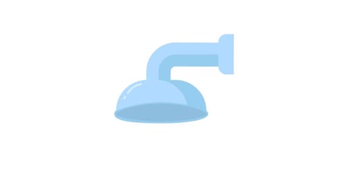 Animated Flat Design Shower Head with Falling Water Drops