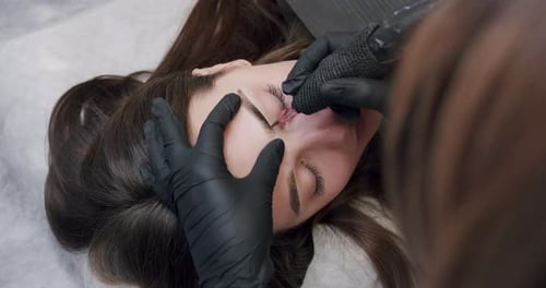 Eyebrow Tattoo Procedure Close Up