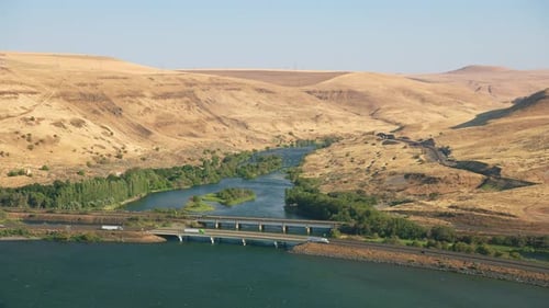 Oregon Circa-2021: Aerial View Of Columbia River And Deschutes River Confluence. Shot With Cinefl...