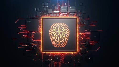 Technological Brain Icon Reveal on Digital Circuit Board
