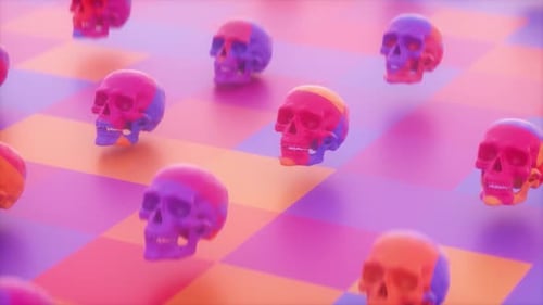 Abstract Colorful Skull Grid Motion Background Loop