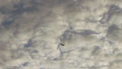 Plane flying over head, taking off.