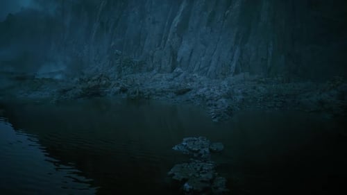 Serene Midnight Reservoir with Reflective Surface and Basalt Formations