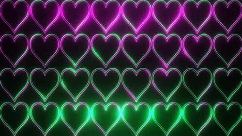 Pink And Turquoise Abstract Neon Glowing Hearts Background Vj Loop Animation In 4K