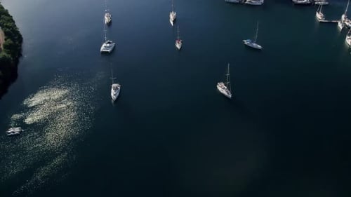 Aerial Top Down View of Rich Yacht Sailing Sea Summer Journey on Luxury Ship