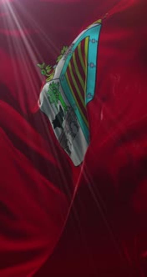 Waving Red Flag with Ornate Coat of Arms