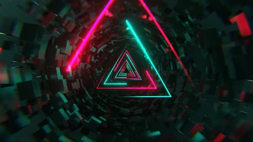 Turquoise And Pink Neon Sci Fi Triangular Tunnel Background VJ Loop l 4K