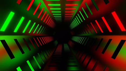 Green And Red Neon Bright Light Hex Tunnel Background Vj Loop In 4K