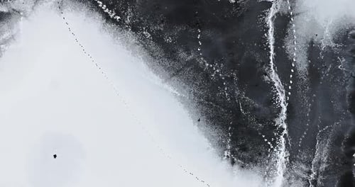 Frozen river covered with snow. Wildlife in Poland