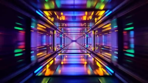 Corridor de science-fiction futuriste au néon, mouvement à grande vitesse