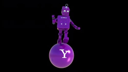 Funny Robot Running in loop with alpha channel on Yahoo Logo