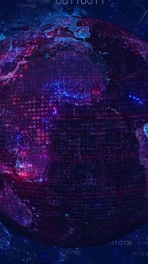 Futuristic Digital Earth Global Data Network Vertical Background