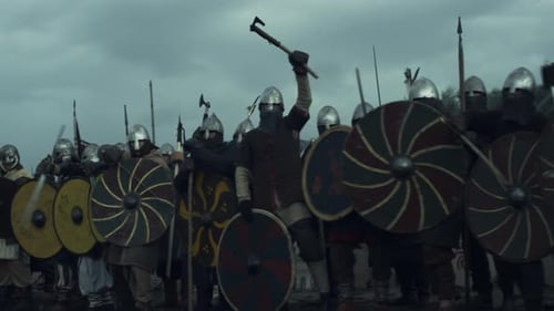 Medieval Soldiers Prepared for Battle on Stormy Day