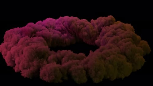 3D-Animation abstrakter Kunst mit einer explosiven Rauchstruktur mit blinkendem Neonlicht auf einem
