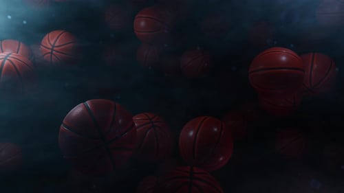 Dynamic Basketballs Floating in Dark Space Background