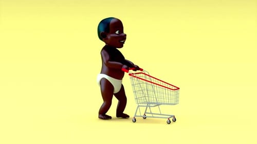 3D Animated Baby Pushing Shopping Cart Loop