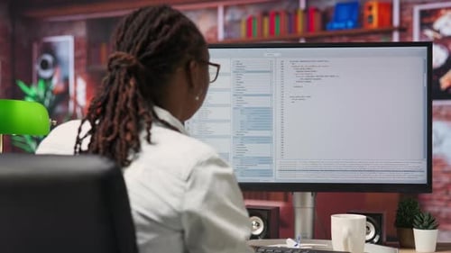 Adult Woman Coding at Home Office Desk