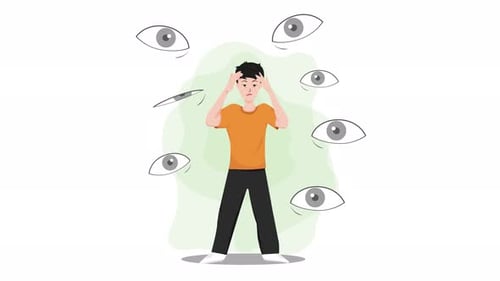 Flat Design Animation of Stressed Person with Watching Eyes