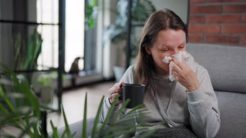 Sick Woman Got Flu or Caught Cold Having Allergy Symptoms