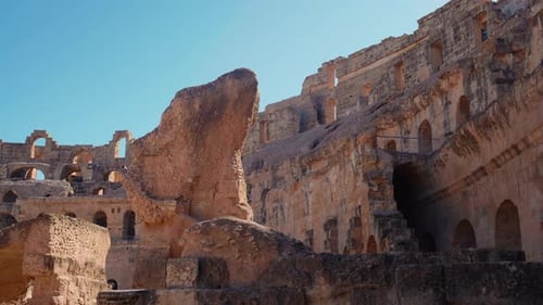 Inside shot of old architectural building in El Jem North Africa.