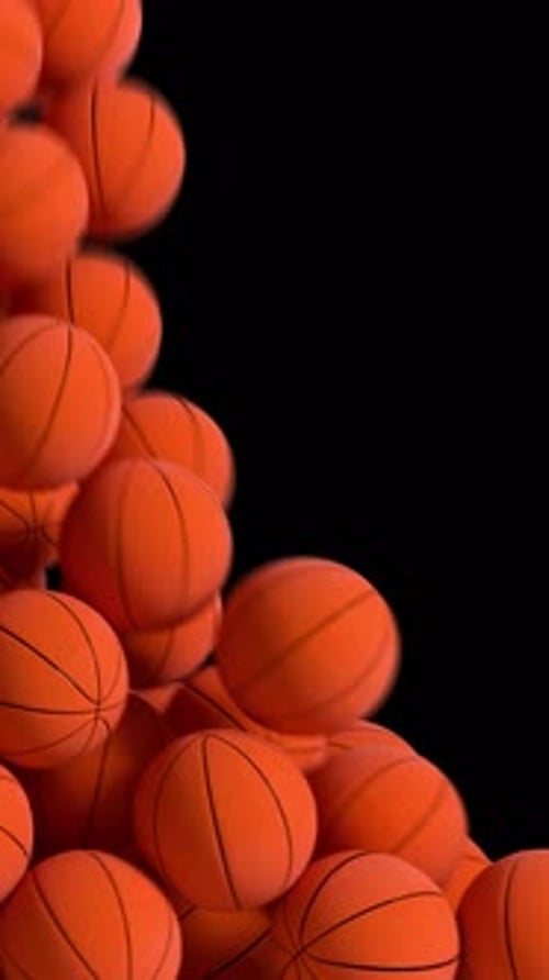 Basketballs Vertical Drop Transition Animation with Alpha Channel. 3D rendering