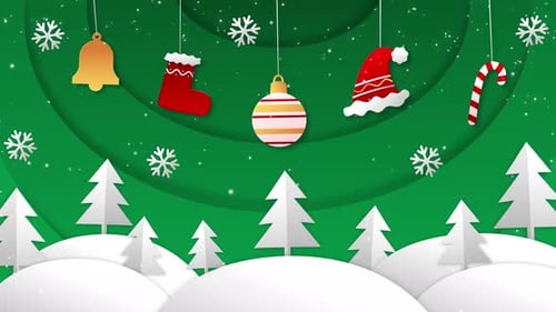 Animated Christmas Paper Cutout Winter Scene with Ornaments and Snow