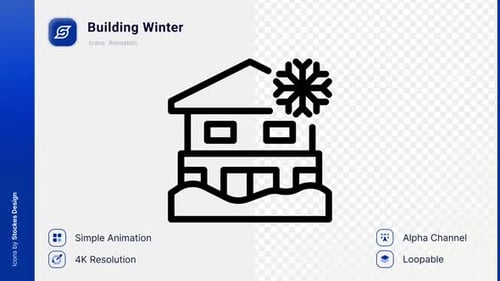Animated Winter House Line Icon with Spinning Snowflake