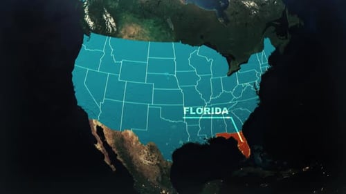 Global Map Animation Highlighting United States and Florida State