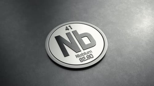 Niobelement aus dem Periodensystem, runde, glänzende metallische Ikone