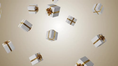 Falling White Gift Boxes with Golden Ribbons Animation