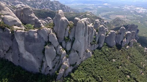 Aerial views of Montserrat mountain range in Catalonia