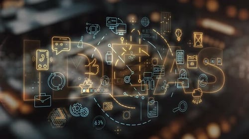 Animação tridimensional de infográficos de estratégia de negócios