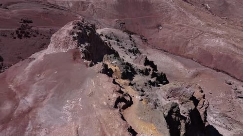 Aerial View of Eroded Rock Formations and Rugged Terrain in the Andes