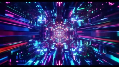 Futuristischer sechseckiger Neon-Cybertunnelflug