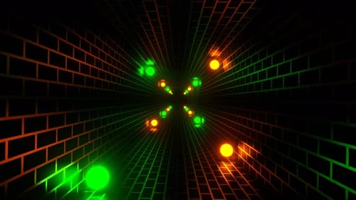 Black Brick Dungeon With Orange And Green And Orange Lights Background Vj Loop In 4K