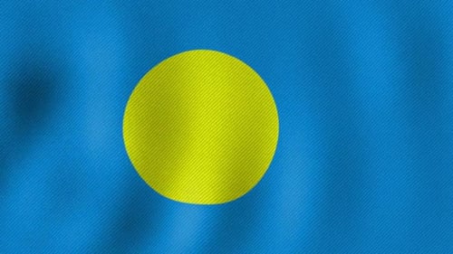 Palau National Flag Waving with Realistic Fabric Texture