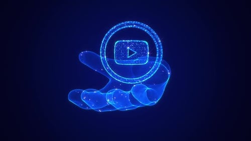 Futuristic Digital Hand Holding Play Button Technology