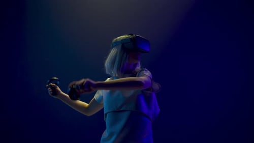 Impressed Woman Vr Gaming on Neon