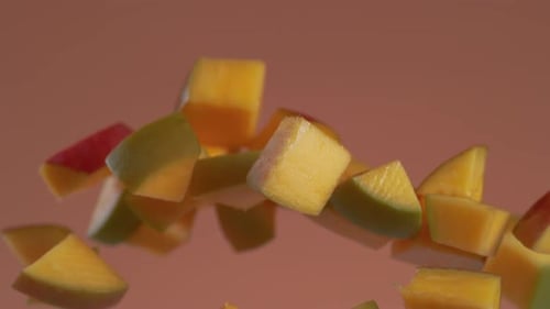 Diced Mango Chunks Floating in Air