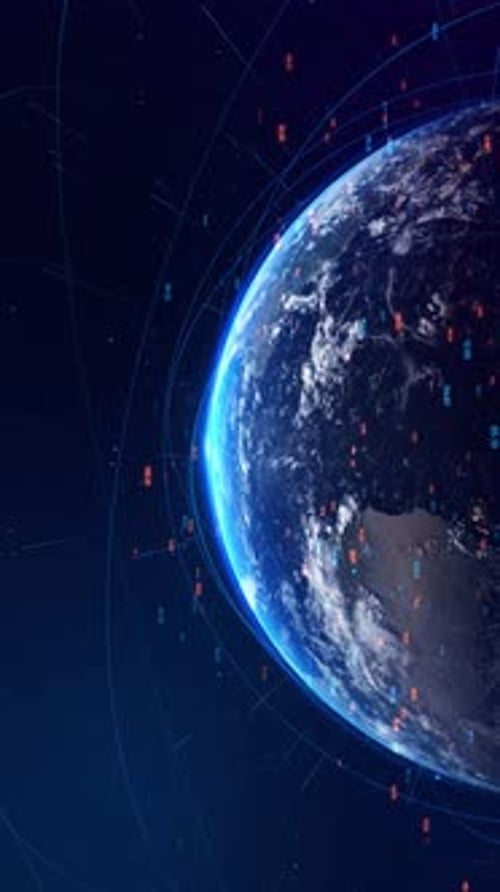 Global Digital Data Network on Rotating Earth Animation