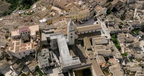 View from Above Of Matera Cathedral - Romanesque Architecture In Matera, Basilicata, Italy. aerial o
