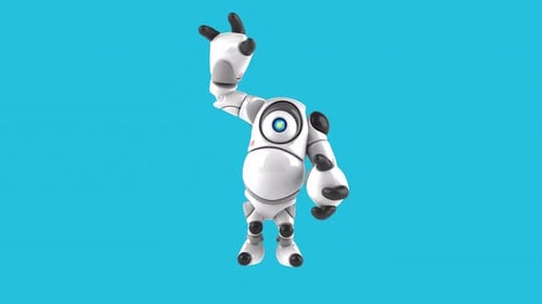 Fun 3D cartoon robot waving (with alpha channel)