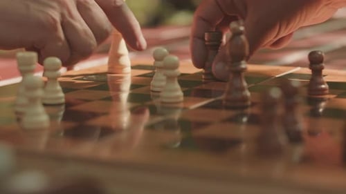 Men Playing Chess Close Up