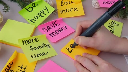 Metas de 2026 Mulher escrevendo promessas e objetivos Preparação para o Ano Novo Vida Nova Eu Visualizando Desejos