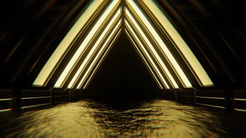 Light Blue And Light Yellow Neon Moving Triangular Arch Tunnel Background Vj Loop In 4K