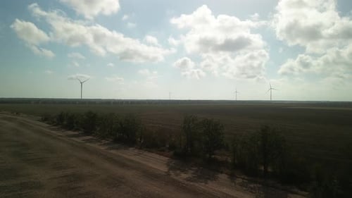 Wind Turbines. Wind Power Electric Plant. Renewable Energy