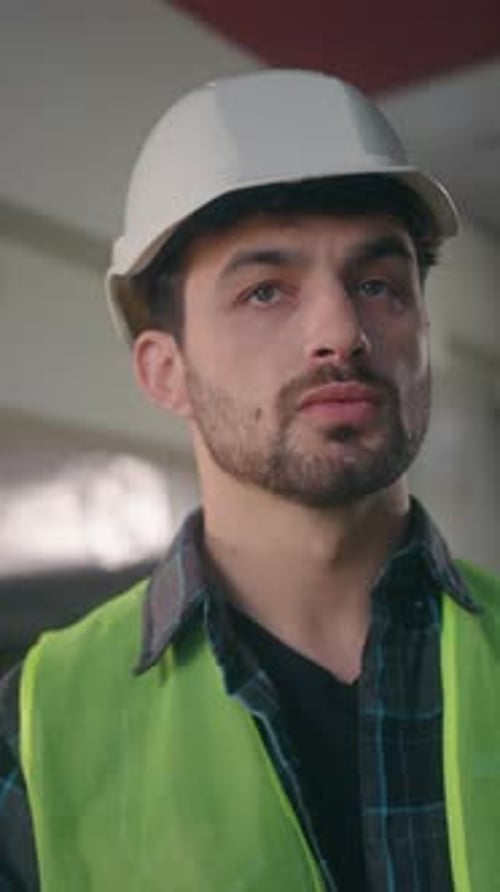 Kaukasischer Mann Architekt Bauunternehmer Kerl Männlicher leitender Techniker spricht Walkie Talkie Connect
