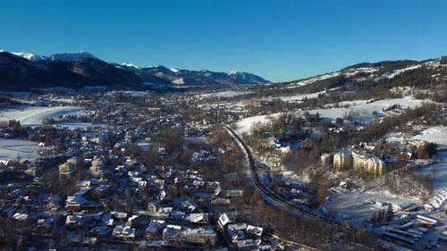 Snowy Zakopane from above in winter